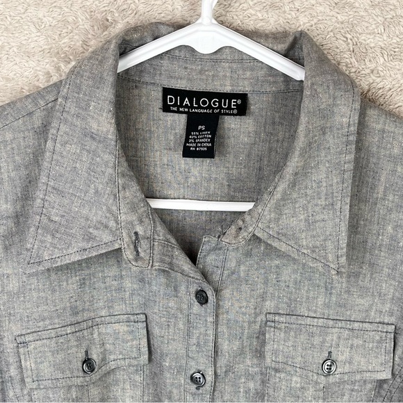 DIALOGUE Beachy Shirt Dress Linen Blend Small Petite Casual Chambray Tie Belt - Picture 9 of 14